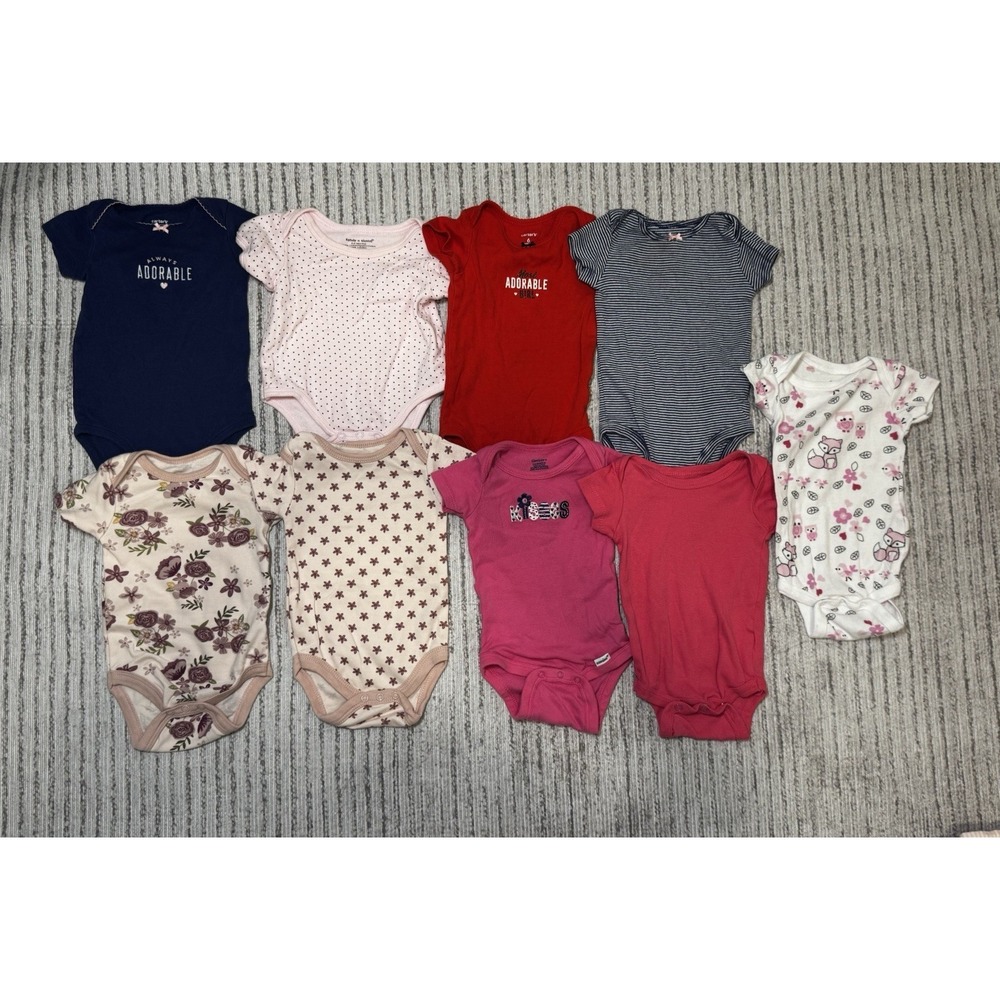 Baby Girl Bodysuits Lot 3-6 Months Carter's Gerber Bodysuits 9 Pc Bundle